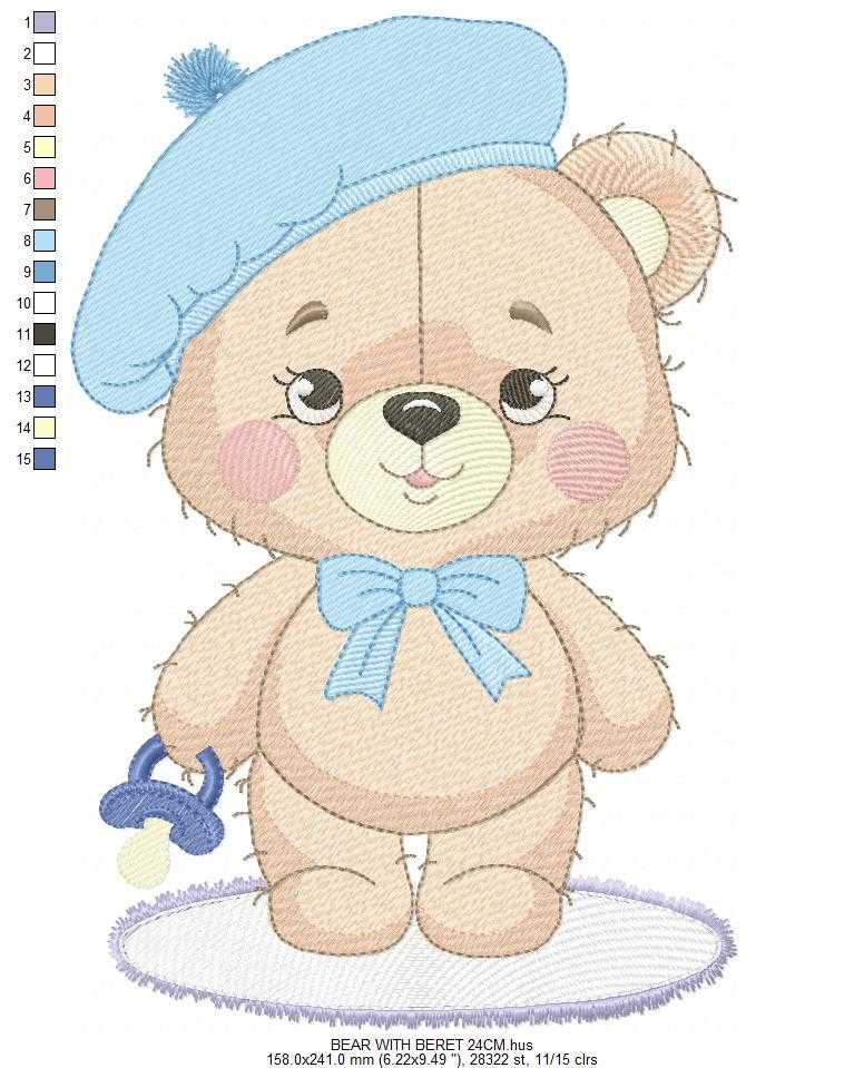 Bear with beret embroidery design - Travel Baby Bear machine embroidery pattern - Baby boy file - Instant digital download pes jef dst - Marcia Embroidery