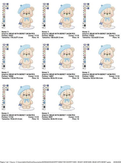 Bear with beret embroidery design - Travel Baby Bear machine embroidery pattern - Baby boy file - Instant digital download pes jef dst - Marcia Embroidery