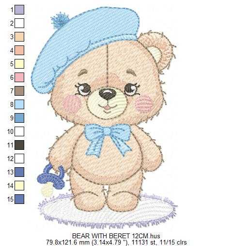 Bear with beret embroidery design - Travel Baby Bear machine embroidery pattern - Baby boy file - Instant digital download pes jef dst - Marcia Embroidery