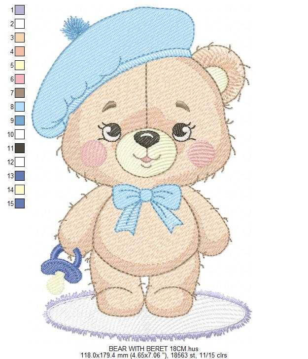 Bear with beret embroidery design - Travel Baby Bear machine embroidery pattern - Baby boy file - Instant digital download pes jef dst - Marcia Embroidery