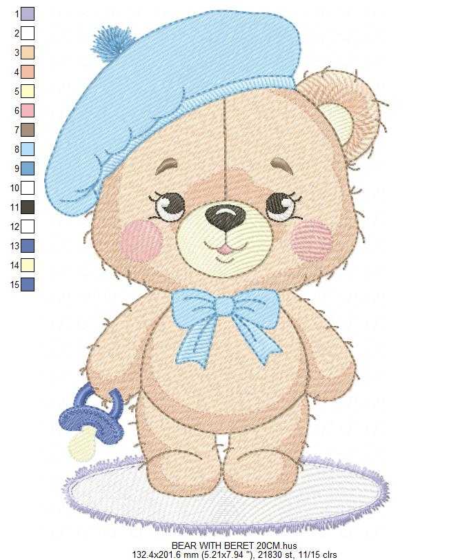 Bear with beret embroidery design - Travel Baby Bear machine embroidery pattern - Baby boy file - Instant digital download pes jef dst - Marcia Embroidery