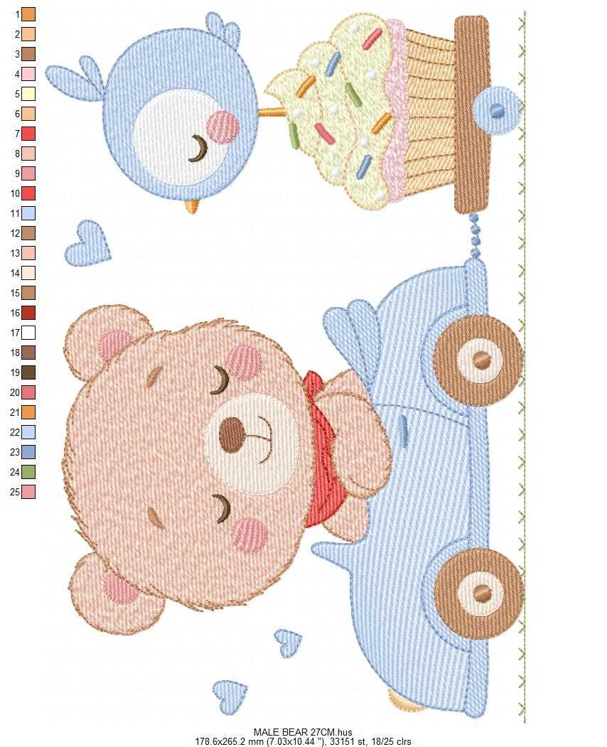 Bear with convertible car embroidery design - Pilot Bear machine embroidery pattern - Baby boy file - Instant digital download pes jef dst hus - Marcia Embroidery