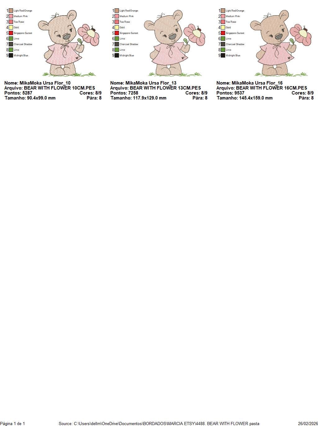 Bear with flower embroidery designs - Baby girl bear with pink dress machine embroidery pattern - Instant digital download pes jef dst hus vp3 - Marcia Embroidery