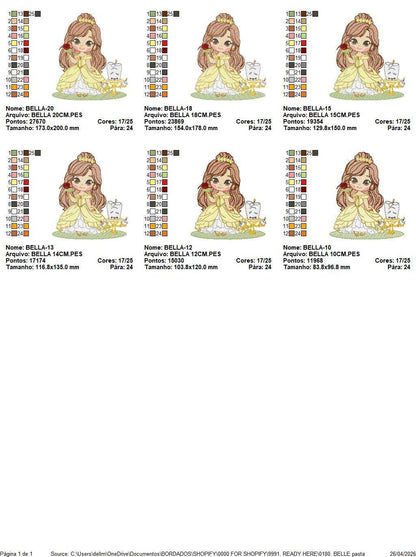 Belle embroidery design - Beauty and the Beast Disney Princess machine embroidery pattern - Baby Girl Princess design - Instant digital download pes jef dst - Marcia Embroidery