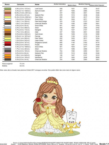 Belle embroidery design - Beauty and the Beast Disney Princess machine embroidery pattern - Baby Girl Princess design - Instant digital download pes jef dst - Marcia Embroidery