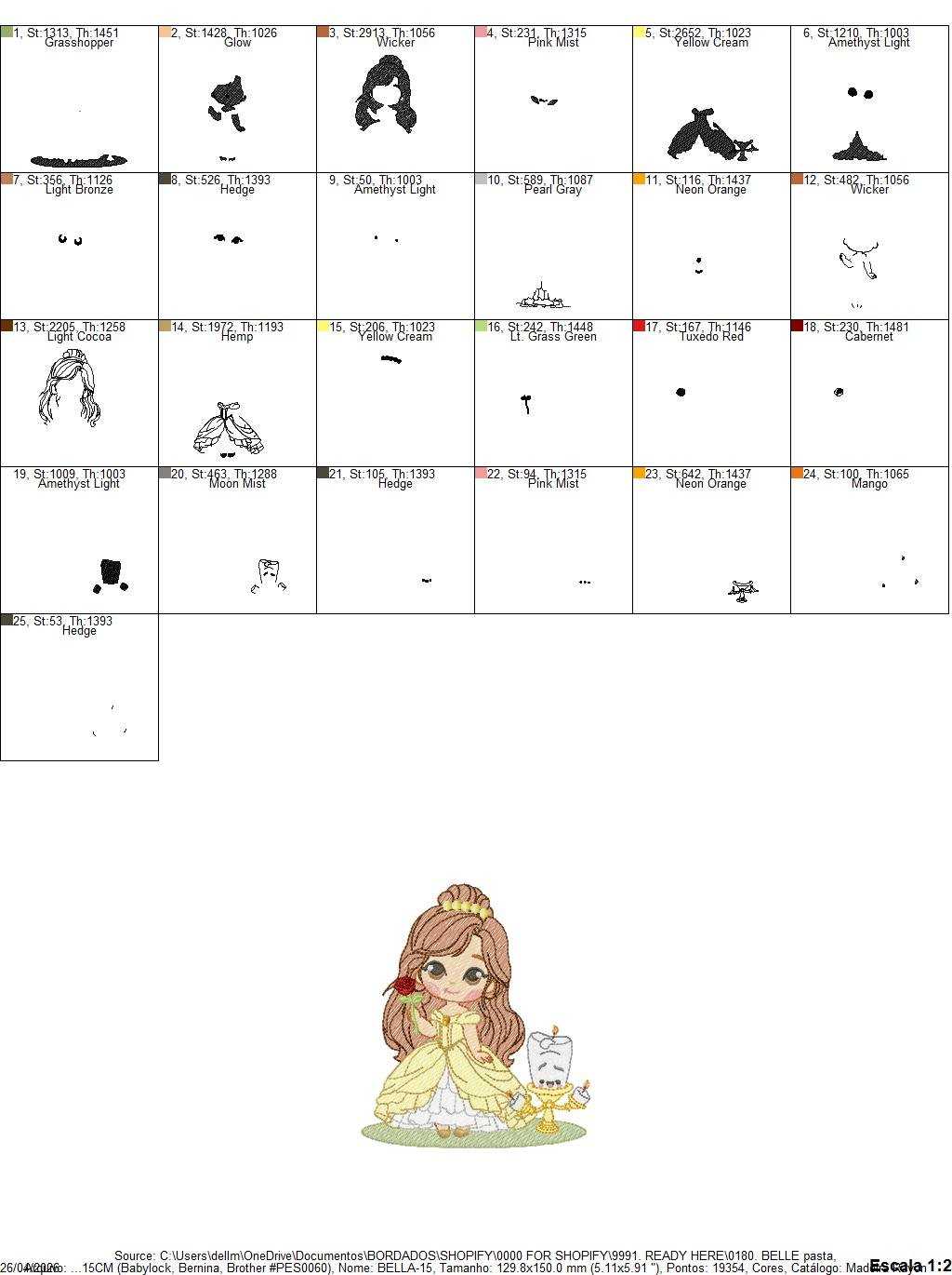 Belle embroidery design - Beauty and the Beast Disney Princess machine embroidery pattern - Baby Girl Princess design - Instant digital download pes jef dst - Marcia Embroidery