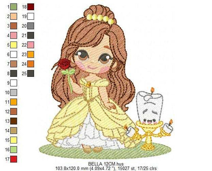 Belle embroidery design - Beauty and the Beast Disney Princess machine embroidery pattern - Baby Girl Princess design - Instant digital download pes jef dst - Marcia Embroidery