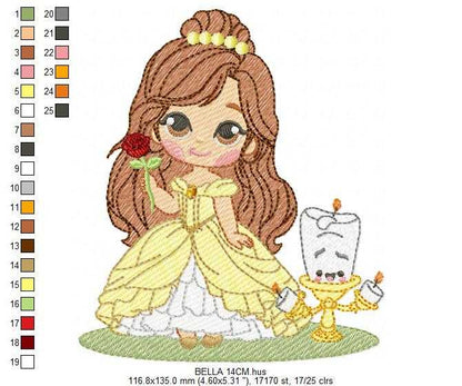 Belle embroidery design - Beauty and the Beast Disney Princess machine embroidery pattern - Baby Girl Princess design - Instant digital download pes jef dst - Marcia Embroidery
