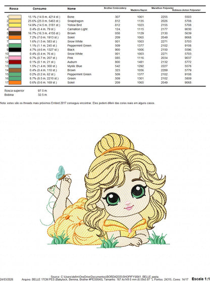 Belle embroidery design - Disney Princess machine embroidery patterns - Baby girl file - Instant digital download pes jef dst exp hus vp3 - Marcia Embroidery