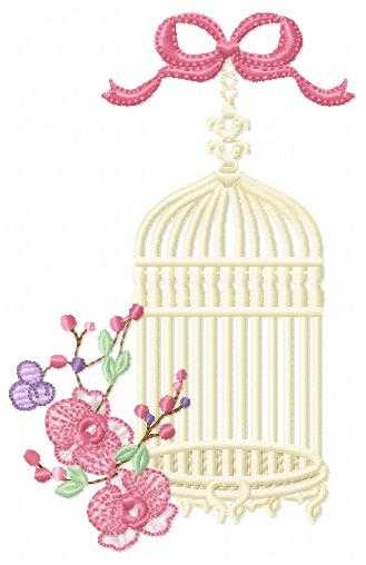 Birdcage with Flowers embroidery design - Moth Orchid Flowers machine embroidery pattern - Baby girl file - Instant digital download pes jef dst - Marcia Embroidery