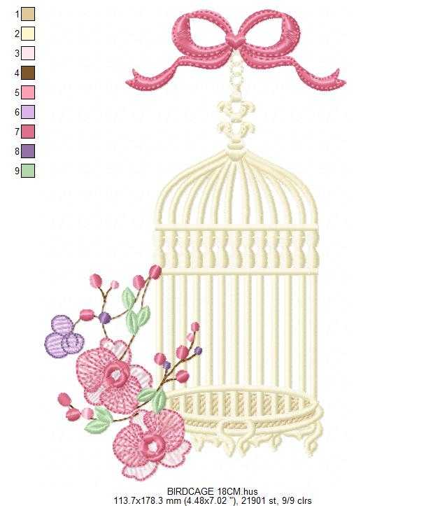 Birdcage with Flowers embroidery design - Moth Orchid Flowers machine embroidery pattern - Baby girl file - Instant digital download pes jef dst - Marcia Embroidery
