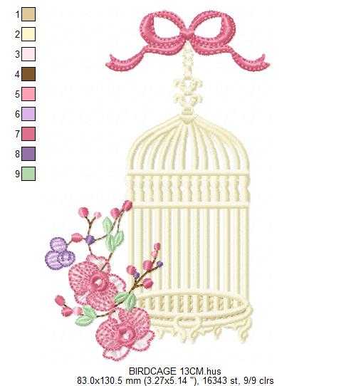 Birdcage with Flowers embroidery design - Moth Orchid Flowers machine embroidery pattern - Baby girl file - Instant digital download pes jef dst - Marcia Embroidery