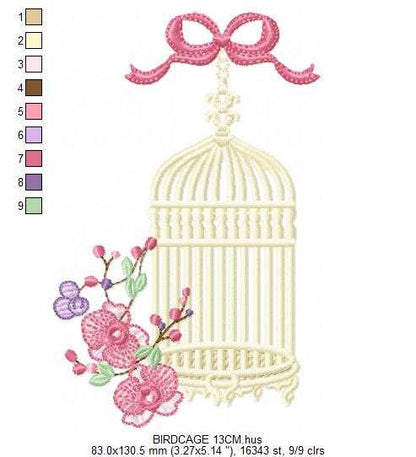 Birdcage with Flowers embroidery design - Moth Orchid Flowers machine embroidery pattern - Baby girl file - Instant digital download pes jef dst - Marcia Embroidery