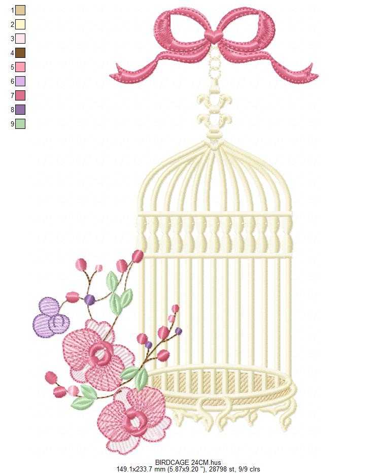 Birdcage with Flowers embroidery design - Moth Orchid Flowers machine embroidery pattern - Baby girl file - Instant digital download pes jef dst - Marcia Embroidery