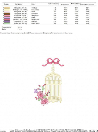Birdcage with Flowers embroidery design - Moth Orchid Flowers machine embroidery pattern - Baby girl file - Instant digital download pes jef dst - Marcia Embroidery