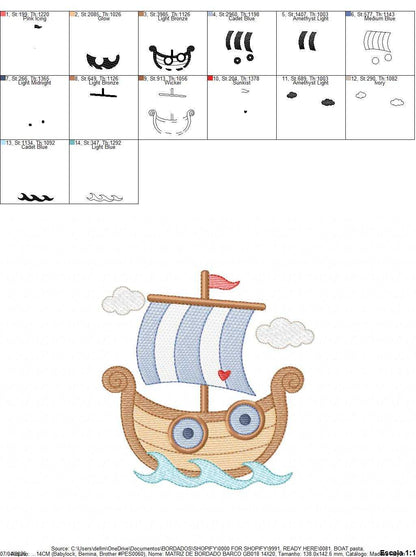 Boat embroidery designs - Sailboat machine embroidery pattern - Nautical Baby boy file - Instant digital download - Marcia Embroidery