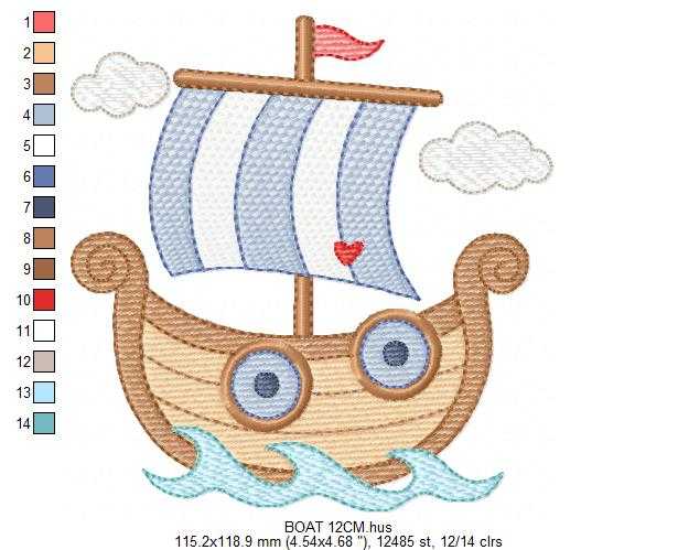 Boat embroidery designs - Sailboat machine embroidery pattern - Nautical Baby boy file - Instant digital download - Marcia Embroidery