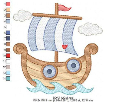 Boat embroidery designs - Sailboat machine embroidery pattern - Nautical Baby boy file - Instant digital download - Marcia Embroidery