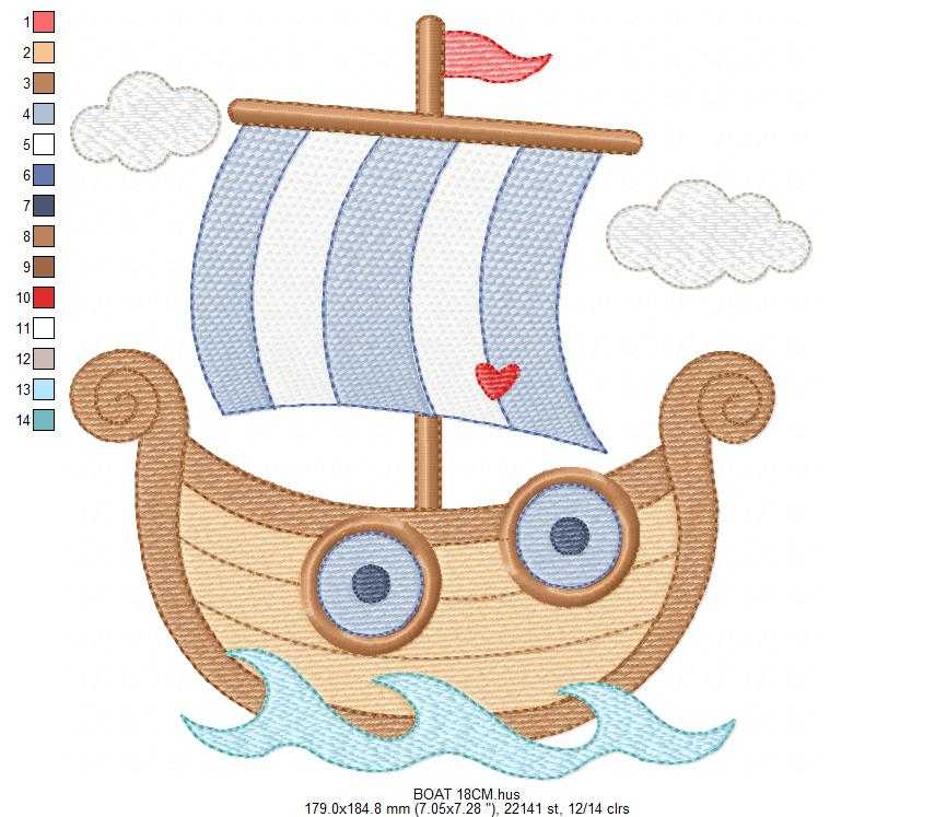 Boat embroidery designs - Sailboat machine embroidery pattern - Nautical Baby boy file - Instant digital download - Marcia Embroidery