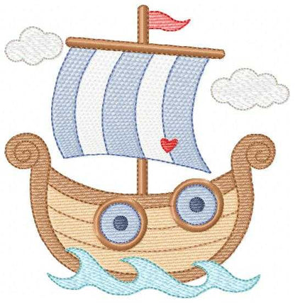 Boat embroidery designs - Sailboat machine embroidery pattern - Nautical Baby boy file - Instant digital download - Marcia Embroidery