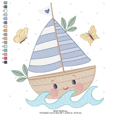 Boat embroidery designs - Sailboat machine embroidery pattern - Sea Ocean Nautical Baby boy file - Instant digital download pes jef dst vp3 - Marcia Embroidery