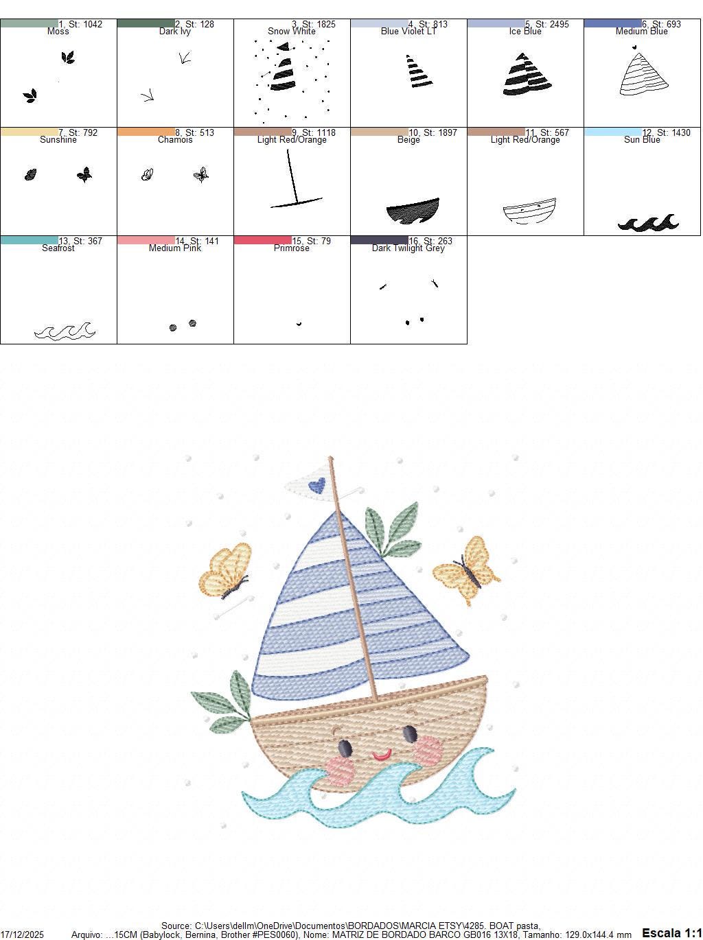 Boat embroidery designs - Sailboat machine embroidery pattern - Sea Ocean Nautical Baby boy file - Instant digital download pes jef dst vp3 - Marcia Embroidery