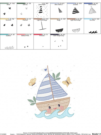 Boat embroidery designs - Sailboat machine embroidery pattern - Sea Ocean Nautical Baby boy file - Instant digital download pes jef dst vp3 - Marcia Embroidery