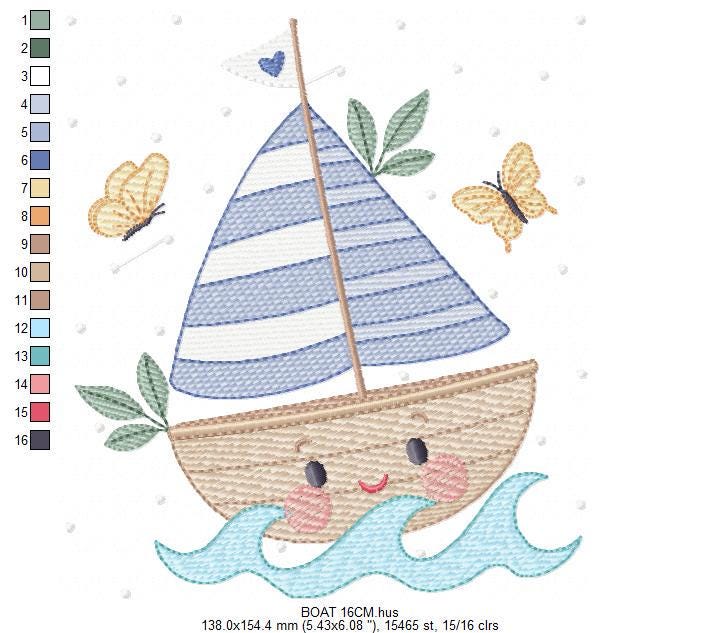 Boat embroidery designs - Sailboat machine embroidery pattern - Sea Ocean Nautical Baby boy file - Instant digital download pes jef dst vp3 - Marcia Embroidery