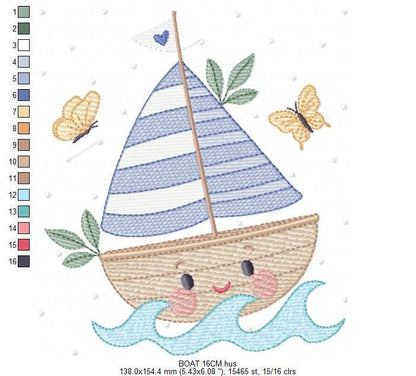 Boat embroidery designs - Sailboat machine embroidery pattern - Sea Ocean Nautical Baby boy file - Instant digital download pes jef dst vp3 - Marcia Embroidery
