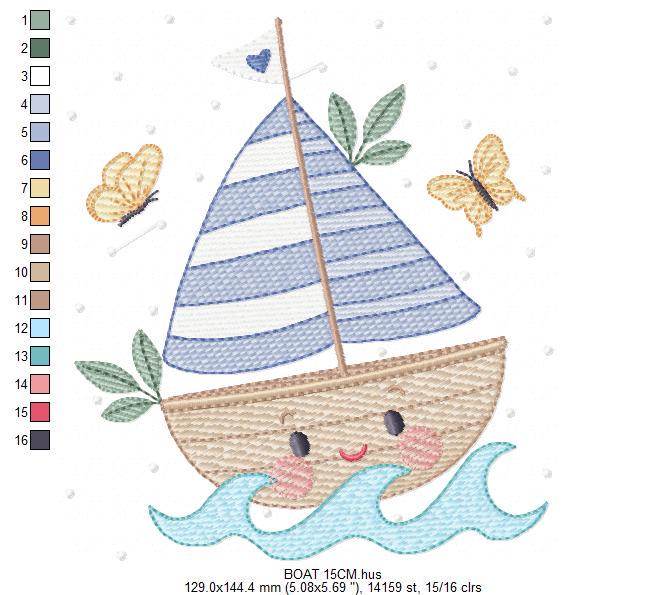 Boat embroidery designs - Sailboat machine embroidery pattern - Sea Ocean Nautical Baby boy file - Instant digital download pes jef dst vp3 - Marcia Embroidery