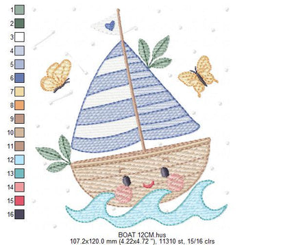 Boat embroidery designs - Sailboat machine embroidery pattern - Sea Ocean Nautical Baby boy file - Instant digital download pes jef dst vp3 - Marcia Embroidery
