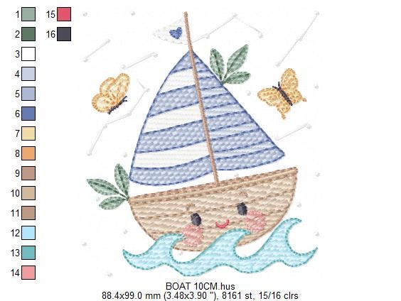 Boat embroidery designs - Sailboat machine embroidery pattern - Sea Ocean Nautical Baby boy file - Instant digital download pes jef dst vp3 - Marcia Embroidery