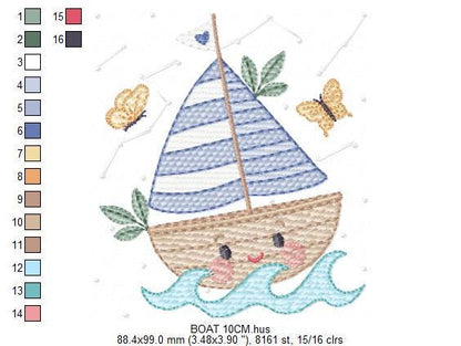 Boat embroidery designs - Sailboat machine embroidery pattern - Sea Ocean Nautical Baby boy file - Instant digital download pes jef dst vp3 - Marcia Embroidery