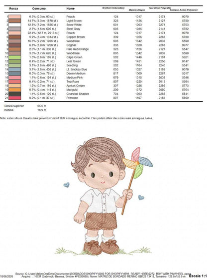 Boy playing with pinwheel embroidery design - Baby Boy machine embroidery pattern - Kid Toy file - Instant digital download pes jef dst - Marcia Embroidery