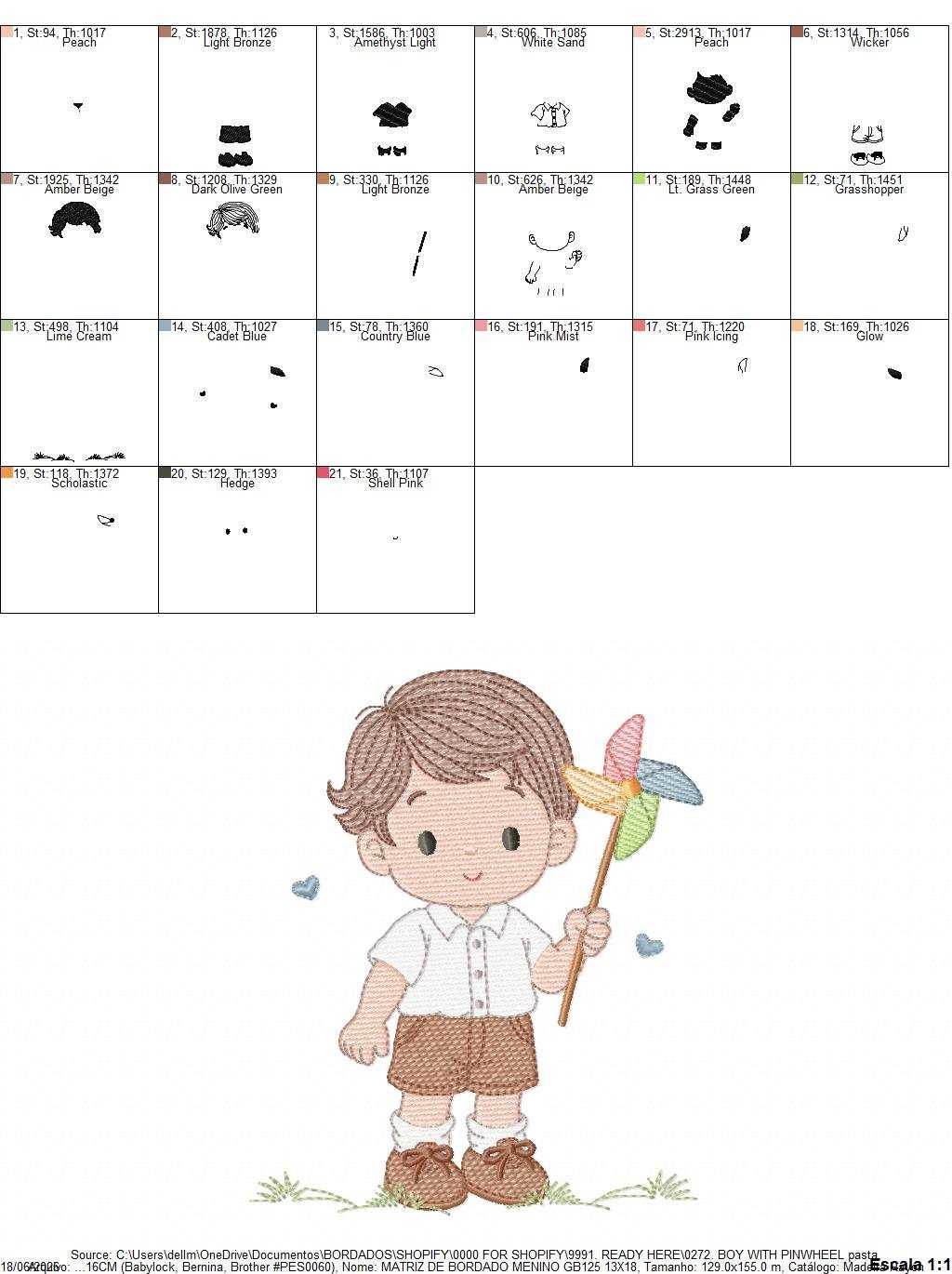 Boy playing with pinwheel embroidery design - Baby Boy machine embroidery pattern - Kid Toy file - Instant digital download pes jef dst - Marcia Embroidery