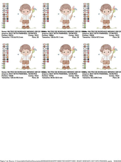 Boy playing with pinwheel embroidery design - Baby Boy machine embroidery pattern - Kid Toy file - Instant digital download pes jef dst - Marcia Embroidery