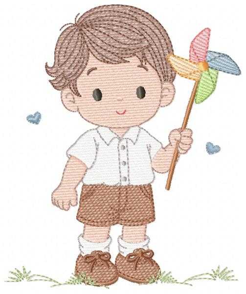 Boy playing with pinwheel embroidery design - Baby Boy machine embroidery pattern - Kid Toy file - Instant digital download pes jef dst - Marcia Embroidery