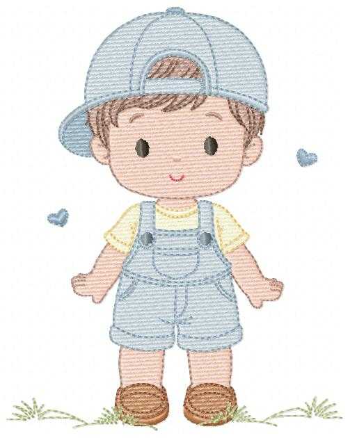 Boy with cap embroidery design - Baby Boy with overall and hearts machine embroidery pattern - Instant digital download pes jef dst hus vp3 - Marcia Embroidery