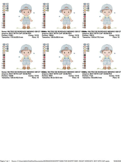 Boy with cap embroidery design - Baby Boy with overall and hearts machine embroidery pattern - Instant digital download pes jef dst hus vp3 - Marcia Embroidery
