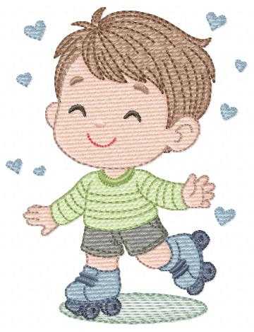 Boy with skates embroidery design - Baby Boy with rollerblades machine embroidery pattern - Children Playing file - Instant download - Marcia Embroidery