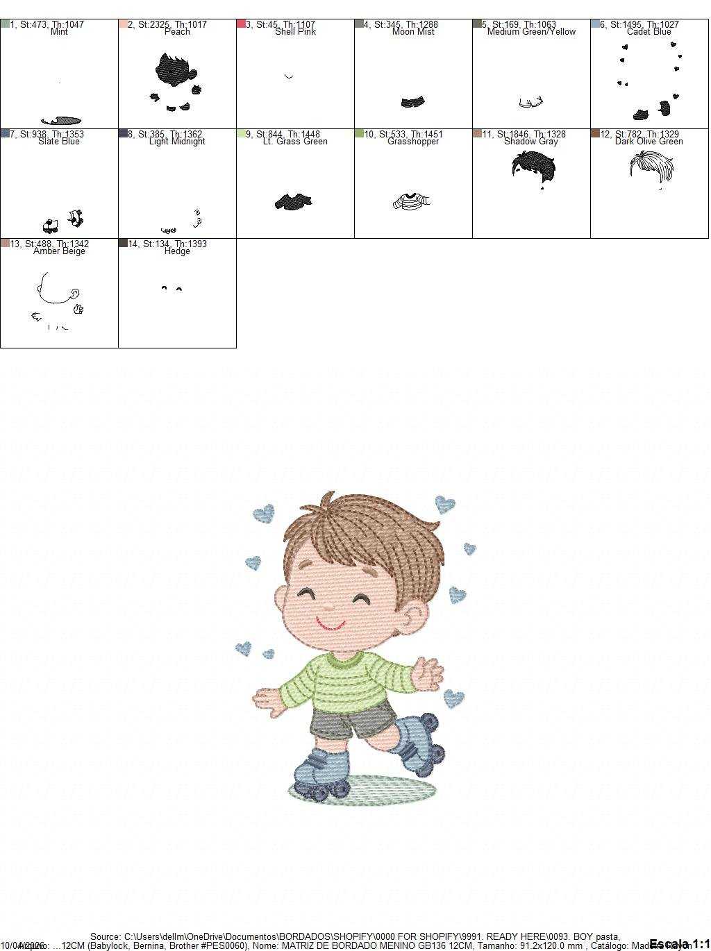 Boy with skates embroidery design - Baby Boy with rollerblades machine embroidery pattern - Children Playing file - Instant download - Marcia Embroidery
