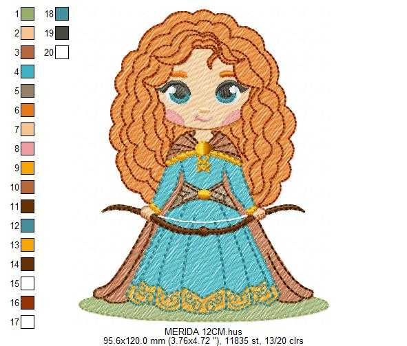 Brave Princess Merida embroidery design - Disney Princess machine embroidery patterns - Baby girl boy file - Instant digital download pes jef dst exp hus vp3 - Marcia Embroidery
