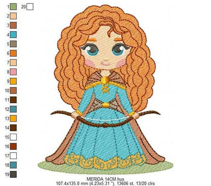 Brave Princess Merida embroidery design - Disney Princess machine embroidery patterns - Baby girl boy file - Instant digital download pes jef dst exp hus vp3 - Marcia Embroidery