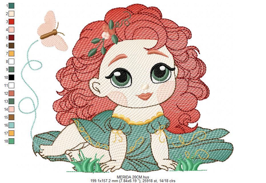 Brave Princess Merida embroidery designs - Disney Princess machine embroidery patterns - Baby girl boy file - Instant digital download pes jef dst exp hus vp3 - Marcia Embroidery
