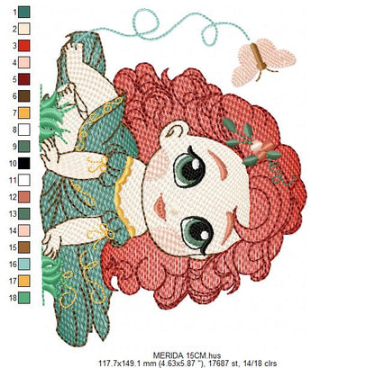 Brave Princess Merida embroidery designs - Disney Princess machine embroidery patterns - Baby girl boy file - Instant digital download pes jef dst exp hus vp3 - Marcia Embroidery