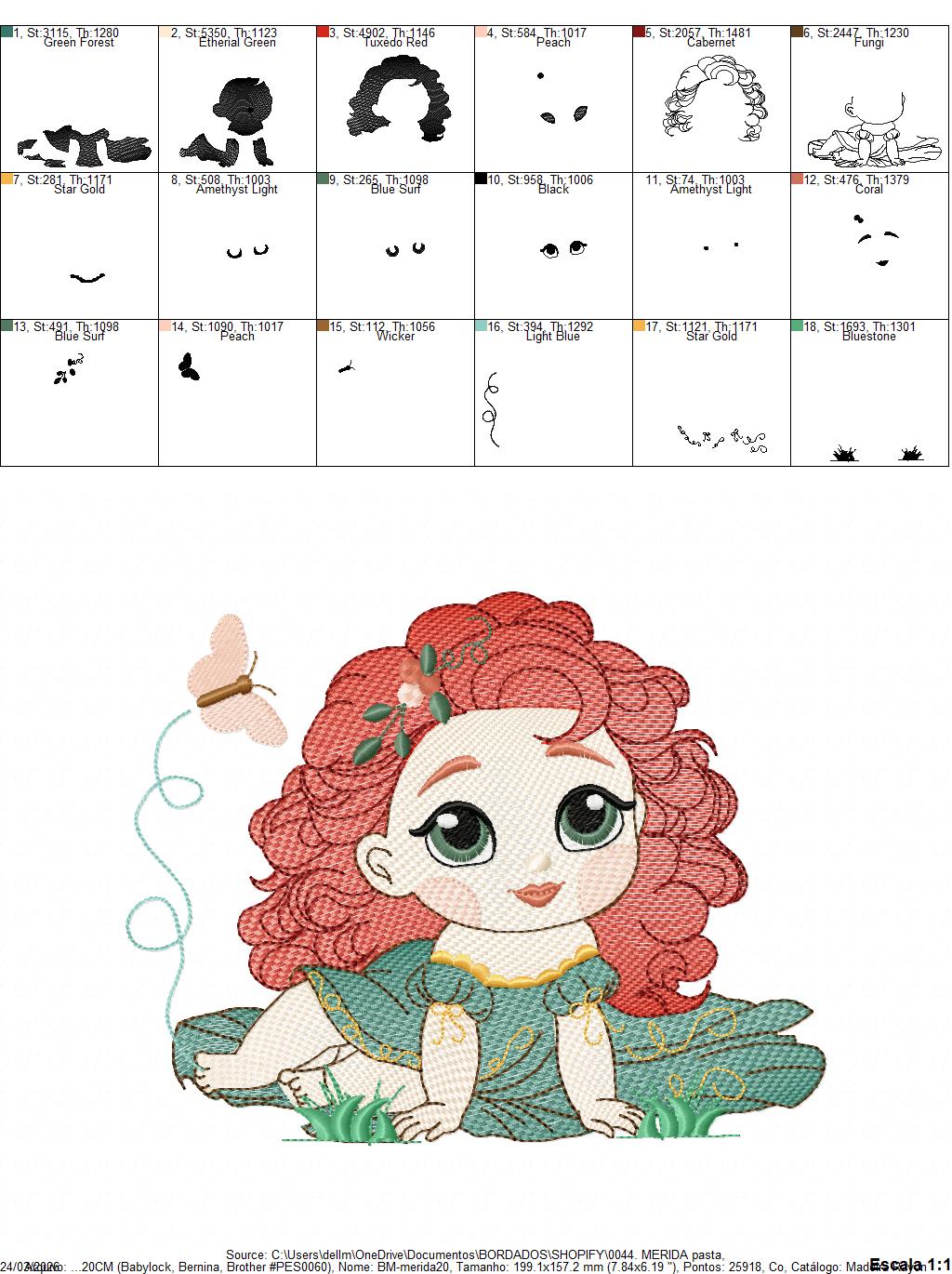 Brave Princess Merida embroidery designs - Disney Princess machine embroidery patterns - Baby girl boy file - Instant digital download pes jef dst exp hus vp3 - Marcia Embroidery