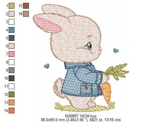 Bunny embroidery design - Rabbit with blue jacket and carrot machine pattern - Baby Boy Easter Bunny file - Instant digital download - Marcia Embroidery