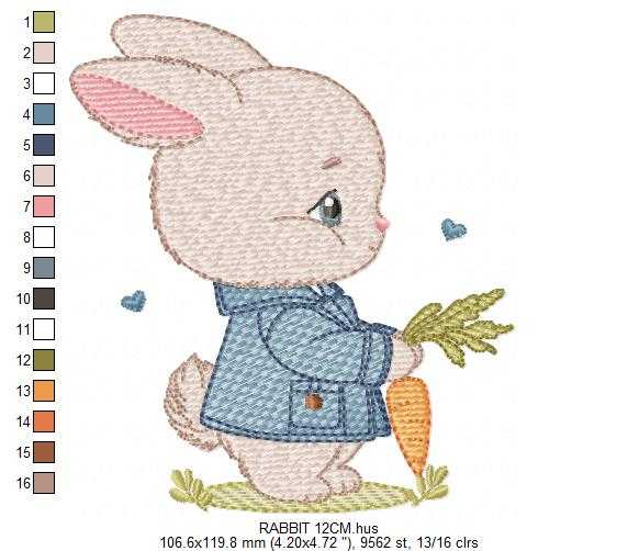 Bunny embroidery design - Rabbit with blue jacket and carrot machine pattern - Baby Boy Easter Bunny file - Instant digital download - Marcia Embroidery
