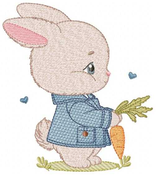 Bunny embroidery design - Rabbit with blue jacket and carrot machine pattern - Baby Boy Easter Bunny file - Instant digital download - Marcia Embroidery