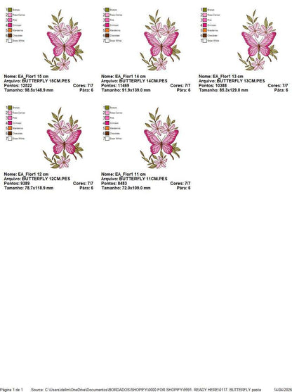 Butterfly embroidery design - Delicate butterfly with flowers machine embroidery pattern - Baby Girl file - Instant digital download pes - Marcia Embroidery